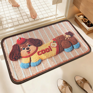 Alfombra de baño con estampado de perro, rectangular, antideslizante, tejida, para la entrada del hogar, balcón - Product Image 1