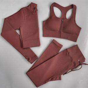 1/2/3/4/5Pcs Set Yoga Ribbed Zipper Push Up Wanita, Set Fitness Gym, Pakaian Olahraga Seamless, Tracksuit Tali Serut, Set Workout - Product Image 5