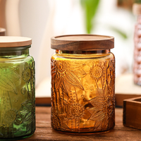 25oz 750ml großes rundes grünes bernstein blaues Glas Lebensmittel vorrats glas mit Holz lippen Getreide Aufbewahrung stopf Glasbehälter