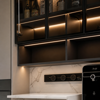 Lemari Penyimpanan Samping Ruang Makan Kustom, Kabinet Anggur Mewah Modern, Bufet Terintegrasi dengan Kaca Asap dan Lampu LED untuk Rumah