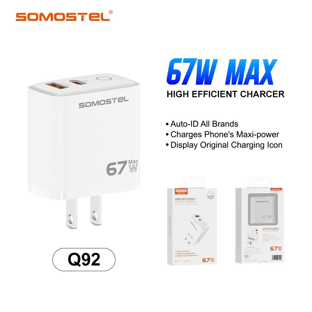 SOMOSTEL 67W Max Fast Mobil Phone Charger Type Port USB C Wall Adapter QC3.0 PD for iPhone Samsung Cargadores Para Celular · image 5
