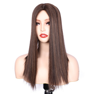 Perruque longue <span class=keywords><strong>brune</strong></span> à cheveux lisses, dentelle frontale 13*4, fibre synthétique, filament haute température, bandeau - Product Image 3