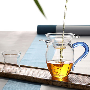 Teko teh kaca borosilikat 350ML, teko teh gagang Bening, cangkir minum teh Kungfu, Set <span class=keywords><strong>Creamer</strong></span> kopi kecil desain China untuk penggunaan rumah