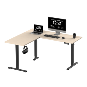 Escritorio de pie de metal en forma de L convertible moderno ajustable en altura eléctrica de 3 etapas con motor único personalizado, escritorio de oficina de 73-116cm - Product Image 1