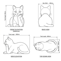 Escultura de Gato de Acero Inoxidable Pulido con Acabado Espejo, Moderna Estatua de Gato Recostado Pensando para Jardín, Piscina, Centro Comercial, Calle Comercial