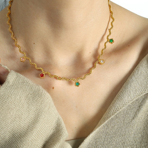 Collar de circonita estilo francés para mujer, cadena ondulada con engaste de púas, joyería de fiesta, aleación de zinc, diseño de borla redonda - Product Image 2