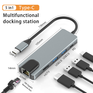 Adattatore Justlink 5 in 1 USB <span class=keywords><strong>Type</strong></span>-C a <span class=keywords><strong>HDMI</strong></span>, USB3.0, Hub PD65W, RJ45 100M, Cavo <span class=keywords><strong>Type</strong></span>-C per MacBook Pro, Samsung, Hub Multiporta - Product Image 2