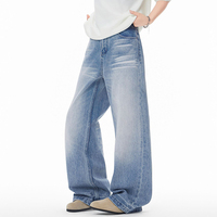 Pantalon large décontracté style rétro américain - Jean droit bleu effet moustaches de chat 3D pour hommes et femmes