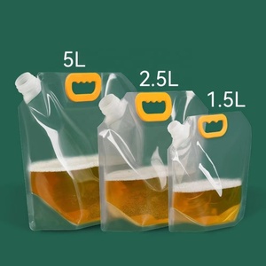 Bolsa de líquido para beber jugo de cerveza portátil de 1,5 l personalizada, bolsa de agua con boquilla de embalaje de plástico plegable de <span class=keywords><strong>5l</strong></span> con asa