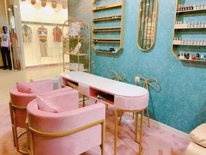 Table de manucure avec plateau en marbre, tiroirs collecteurs de poussière, pieds dorés, mobilier moderne et écologique pour salon de manucure et salon de beauté - Product Image 6