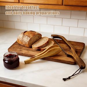 Planche à découper en bois écologique magnétique avec plateau à miettes pour pain, planche à découper pour pain au levain et trancheuse à baguettes - Product Image 3