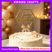 Fabrikpreis 3D Plastik Happy Birthday Cake Topper Sechseckiger Rahmen Kursivschrift Geburtstagstorten-Dekoration Party-Feier