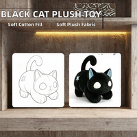 Peluche personnalisée chat noir gothique, jouet en peluche doux, rembourrage en coton PP, cadeau pour fans