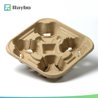 Plateau porte-gobelets en pulpe de papier compostable RAYBO avec logo personnalisé, 4 gobelets, recyclable, pour boissons à emporter