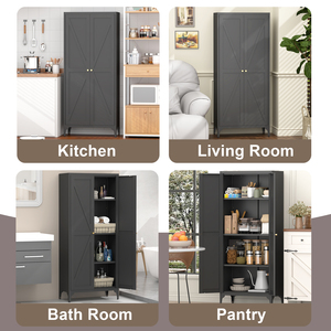 Ready Stock in USA Free Shipping [Metal Adjustable] 2 Doors Metal Storage Cabinet Kitchen Pantry Cabinet Support <b>Dropshipping</b> - Product Image 6