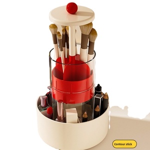 Organizador de Maquillaje Moderno 2025, Color Crema, Ajustable, Caja de Almacenamiento de Brochas de Maquillaje de Plástico, Organizador de Tocador con Sistema de Elevación por Inyección y Rotación - Product Image 1
