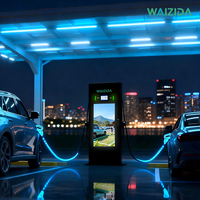 Chargeur AC pour véhicules électriques 44 kW à double borne, fixation au sol, écran publicitaire 43 pouces, paiement NFC POS, IP54 Type 1/2 J1772 pour centres commerciaux, restauration et parkings