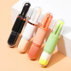 Gmagic Portable Makeup Powder Blusher Brush Set For Travel Double Side Retractable 4 In 1 Mini Makeup Brush Set