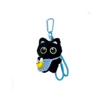 Porte-clés en peluche chat noir mignon, breloque de sac abeille, jouet couineur, cordon tressé à la main, animal en peluche doux, tirette de fermeture éclair hypoallergénique Nexus