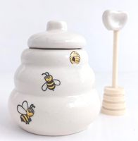 Pot à Miel en Céramique Grande Abeille Pot Mini Pot à Miel avec Support en Bois Grande Abeille Décor Ferme Cuisine Décoration