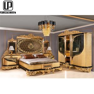 Set di Mobili per Camera da <span class=keywords><strong>Letto</strong></span> in Legno Massello Intagliato di Lusso California King con Rivestimento in <span class=keywords><strong>Velluto</strong></span> - Product Image 1