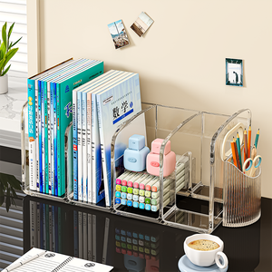 Étagère de bureau en acrylique transparent, boîte de rangement pour livres d'étudiant, organisateur de bureau, porte-documents - Product Image 4