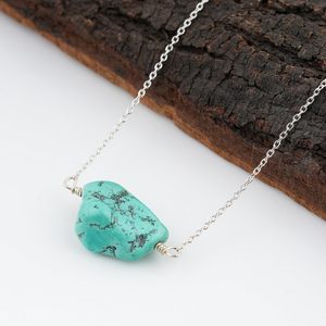 Collar con Colgante de Turquesa Tibetana Natural, Piedra Pulida en Bruto, Cadena de Plata, Joyería Unisex, Regalo - Product Image 4