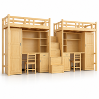 Lit en bois massif avec bureau intégré, armoire, bibliothèque, chaise-escalier, pour dortoir scolaire, appartement du personnel, design contemporain