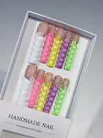 Faux ongles noirs gothiques de designer américain, haute qualité, extra longs, en gel souple, faits à la main, en acrylique, luxe, à presser, 10 pièces