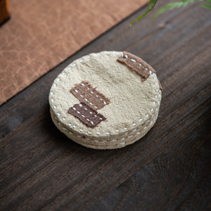 Ramie Hand Sewn Patch <b>Coaster</b> Round Fabric Heat Insulation Mat For Tea <b>Set</b> - Product Image 5