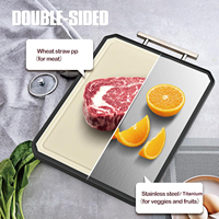 Keuken 2-delige snijplankset van tarwehalm PP en roestvrij staal met sapgoot, 2-in-1 snijplank van titanium, food grade