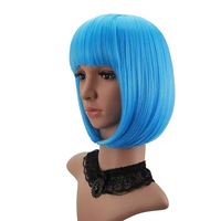 Wig Pesta Bobo Pendek Biru untuk Cosplay, Dapat Disesuaikan, Berbagai Warna, Grosir