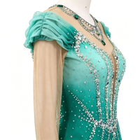 Robe de patinage artistique vert menthe dégradé, ornée de strass faits à la main, dos évidé, pour adultes et enfants