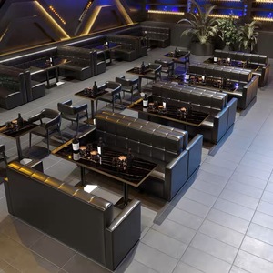 أطقم أثاث فاخرة على شكل حرف U من الخشب الصلب مع جلد أسود للفنادق والنوادي الليلية، مقاعد كابينة مع طاولة بيرة وقهوة بإضاءة LED - Product Image 4