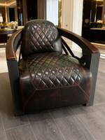 Fauteuil de luxe vintage en cuir huilé style mid-century, chaise longue individuelle pour villa, salon décontracté, bar, cigare