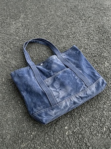 Sac fourre-tout en jean couleur unie, fermeture ouverte, trous déchirés, style minimaliste, toutes saisons, sac de shopping - Product Image 1