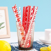 Pailles en papier longues biodégradables jetables Série Rouge avec motif à pois et rayures imprimés pour fêtes et bars, 6 mm, fabriquées en Chine