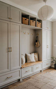 Cbmmart Mudroom su Misura con Ganci a Tutta Lunghezza, <span class=keywords><strong>Panca</strong></span> Imbottita, Cassetti Portascarpe, Elegante Spazio di Archiviazione Superiore con Ferramenta in Ottone - Product Image 3