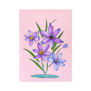Carte pop-up florale 3D découpée au laser, motif crocus violet, forme rectangulaire, en carton, prix de gros, artisanat papier - Product Image 3