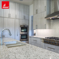 Meuble d'îlot contemporain Allandcabinet avec armoire intégrée, façade en mélamine pleine épaisseur et base en granit