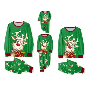 Factory Designer Custom Ladies Women Man Matching Christmas Tree Green Print Sleepwear Pajamas Pijama Pyjamas Pjs Set For Family