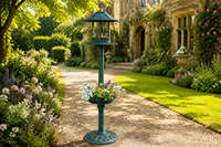 Lampadaire Solaire Écologique Étanche en Plastique, Mangeoire à Oiseaux, Jardinière, Support sur Pied à Toit Pagode, Style Antique
