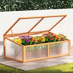 Jardinera Portátil, Invernadero de Madera con Tapas, Caja de Cultivo Elevada para Plantas - Product Image 1
