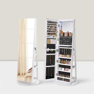 Freestanding Modern Handmade Aluminum Wood Framed Rotating <b>Storage</b> Organizer Vanity Closet Bedroom Jewelry <b>Mirror</b> Cabinet Full - Product Image 2