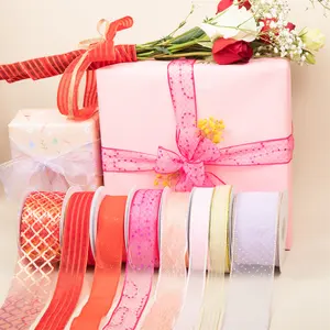 colorful organza ribbon roll decorating gift warp glitter wire silk ribbon for flower gifts baking packing