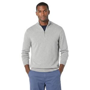 Suéter de Punto Gris para Hombre, Cuello Alto, Cierre de Cremallera, Corte Regular, Color Sólido, Manga Larga, para Otoño - Product Image 1