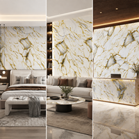 Revêtement mural en marbre auto-adhésif noir et or, grand format, pour hôtel, appartement et design d'intérieur commercial