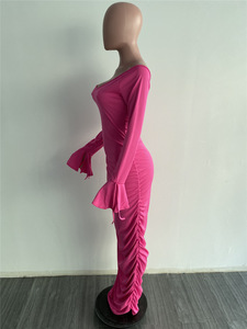 Planner 2023 señoras moda Slim Sexy un hombro arrugado Color sólido vestido de mujer Sexy Casual elegante vestido de mujer - Product Image 6