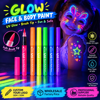 Marqueurs de peinture corporelle UV phosphorescents en gros, pointe pinceau souple, stylo tatouage néon fluorescent, lavable, sûr pour la peau