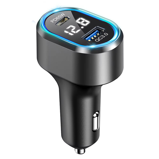 Gaoyi Popular Product-High-quality Portable Ice-blue LED Display Digital Car Charger PD 3.0 Fast Charging OTP 65W OEM Version